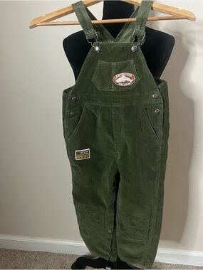 Buster Brown Kids Green Cotton Corduroy Overalls with Patch Details Sz 4T